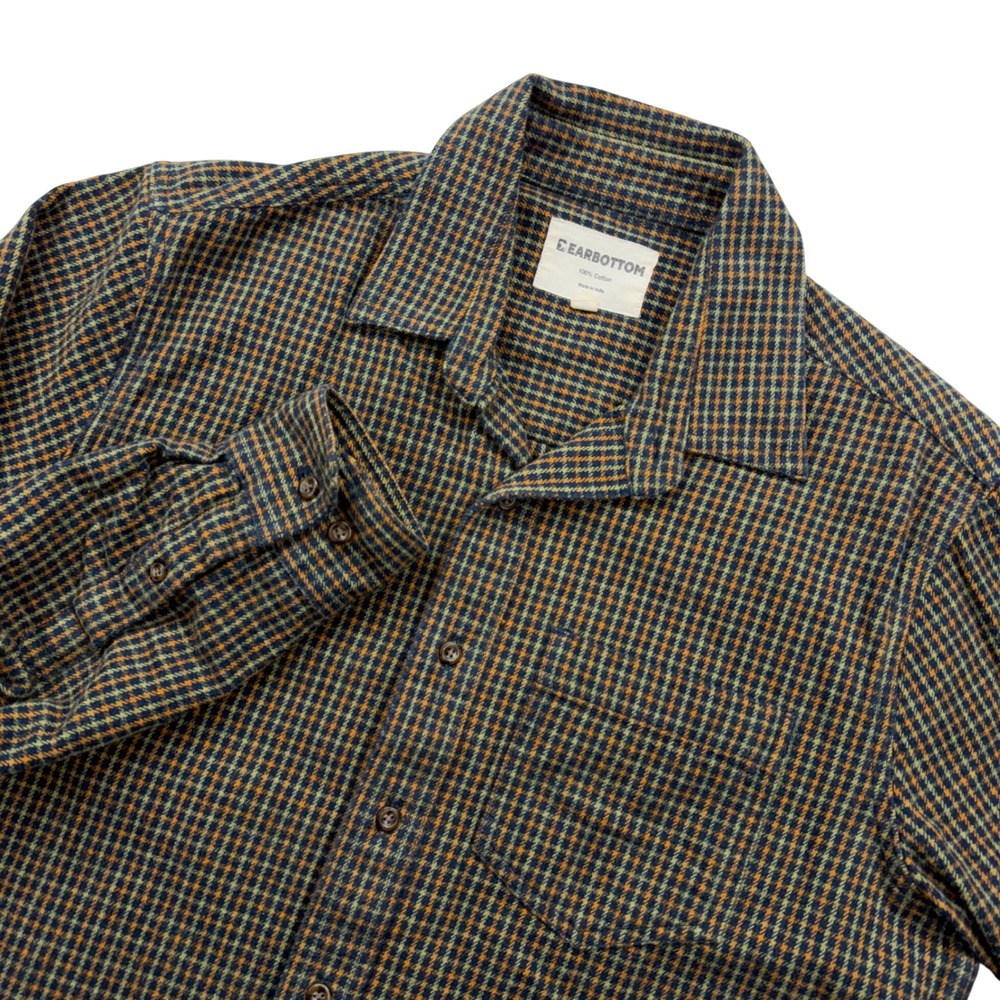 Bearbottom‎ Mens Flannel Shirt Medium Green Orange Plaid Micro Check Button Down